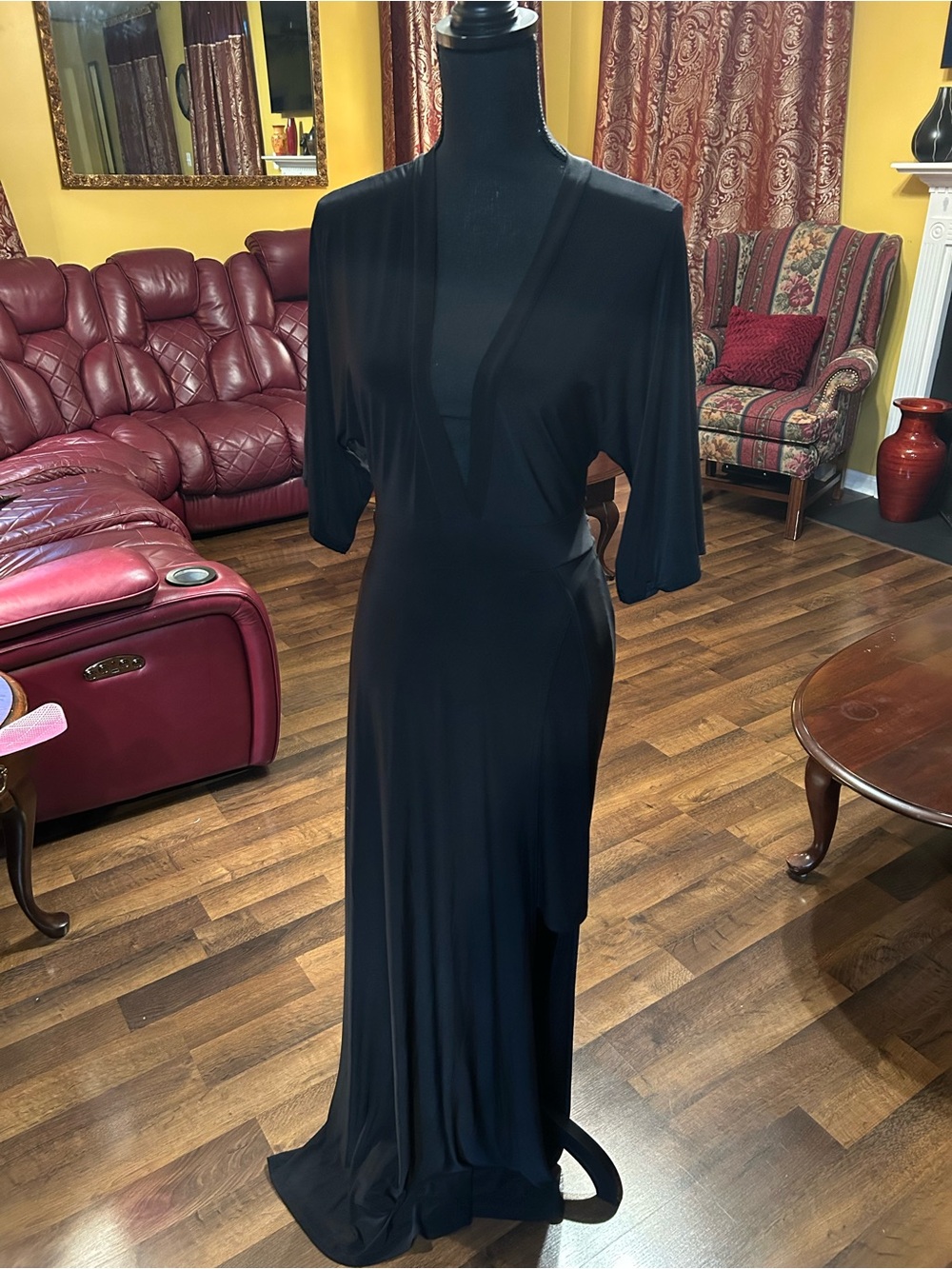 Boohoo Black V-Neck Wrap Maxi Dress